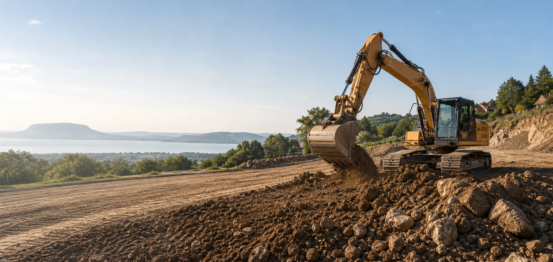 Kotrógép munka közben a Balaton-felvidéken